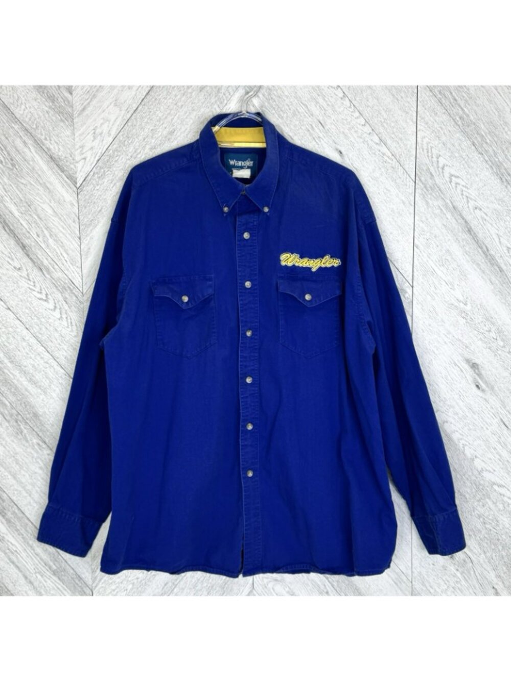 Vintage Wrangler Western Shirt Mens XXL 2XL Blue Yellow Embroidered Cowboy Rodeo - Picture 2 of 6